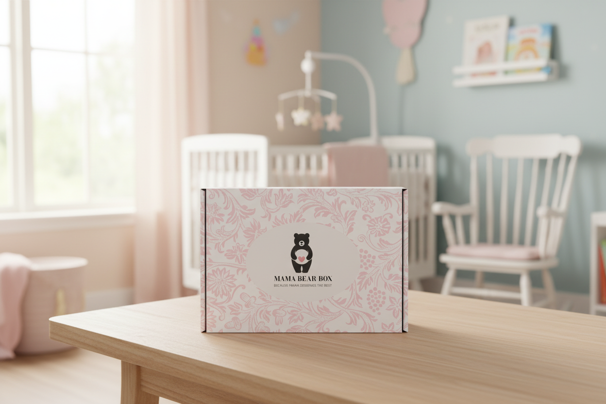 Mama Bear Box sitting on a table in a nursery.